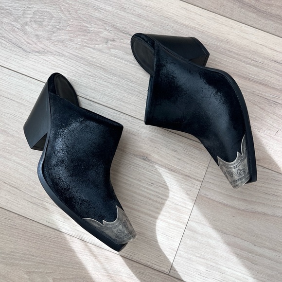 FREE PEOPLE brayden mules / black leather metal toe kick booties / size 37 - Picture 2 of 10